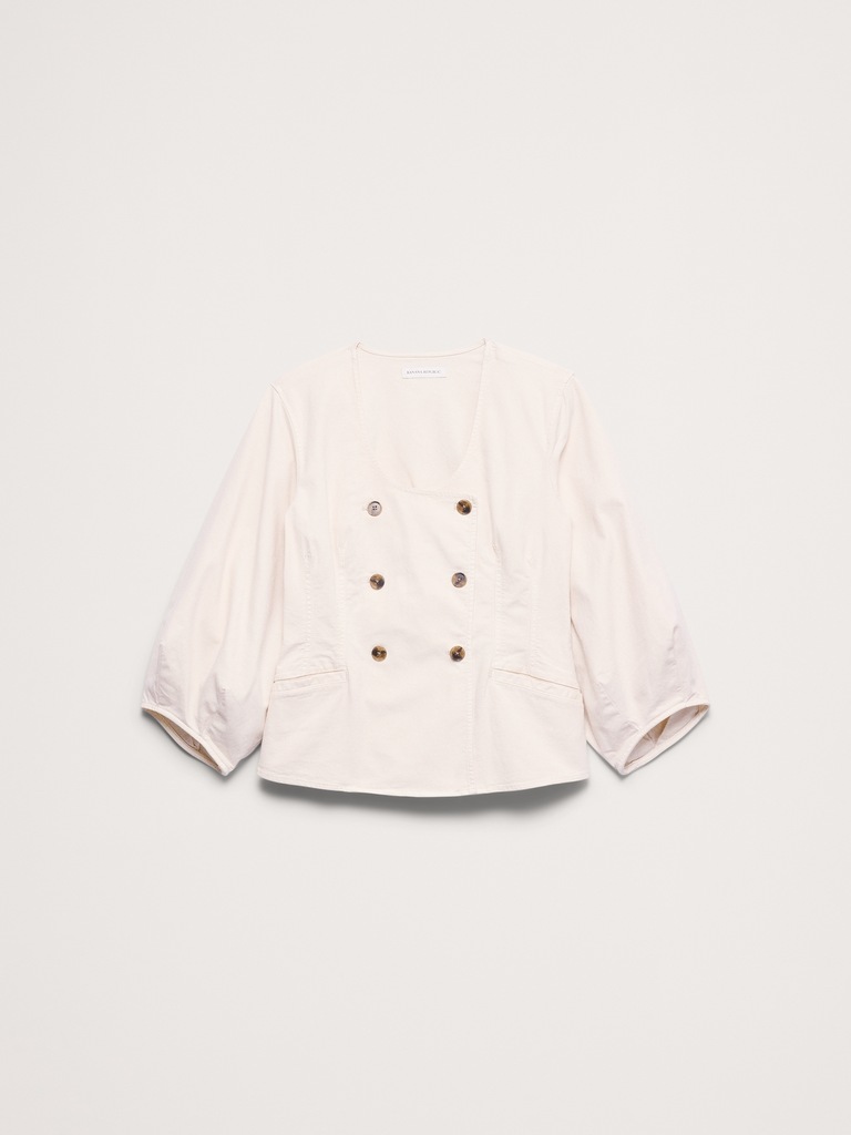 Cotton Canvas Puff-Sleeve Top