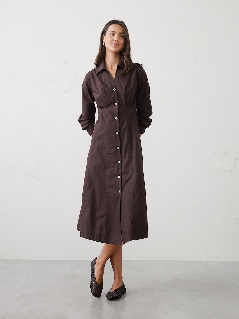 Seamed-Waist Midi Shirtdress