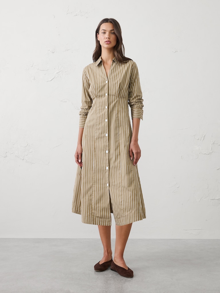 Seamed-Waist Midi Shirtdress
