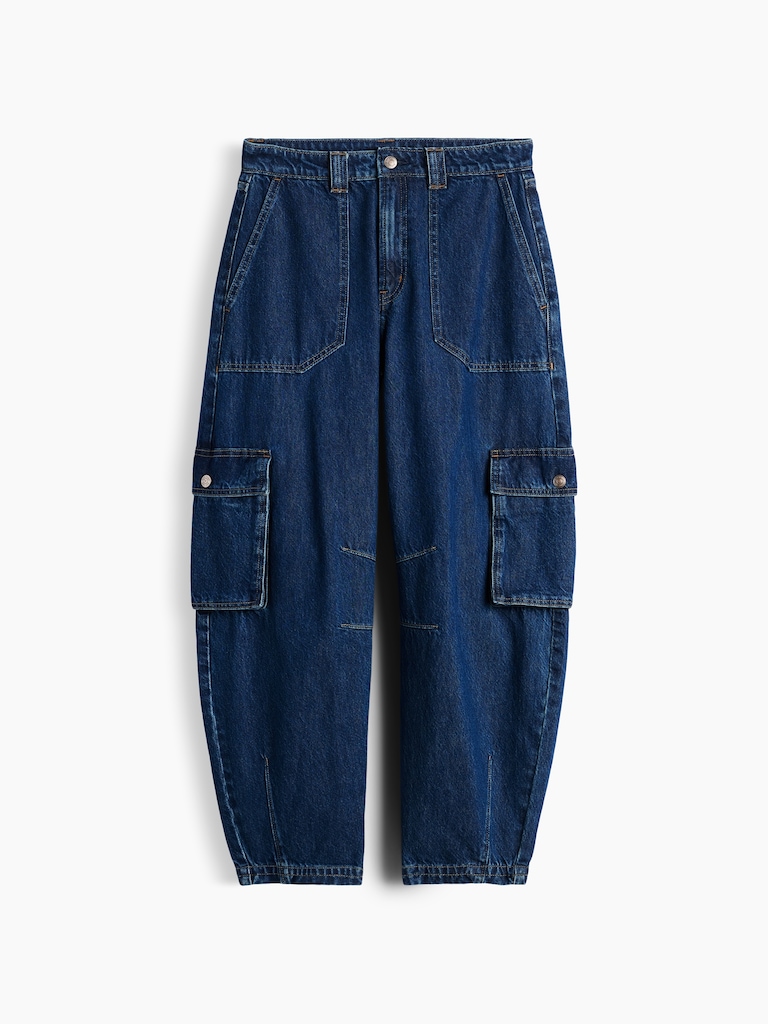 High Rise Barrel Cargo Jeans