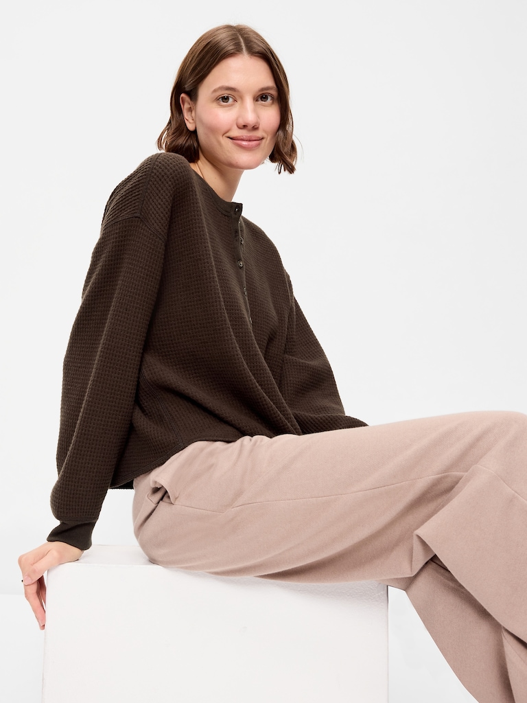 Long-Sleeve Crew-Neck Henley T-Shirt