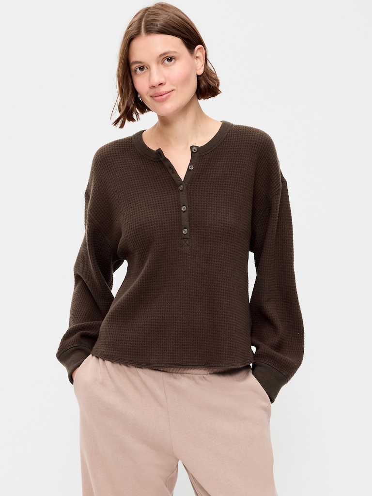 Long-Sleeve Crew-Neck Henley T-Shirt