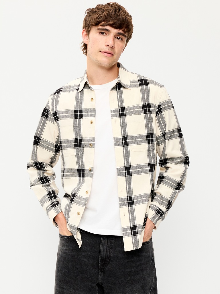 Relaxed Long-Sleeve Flannel Pocket Shirt