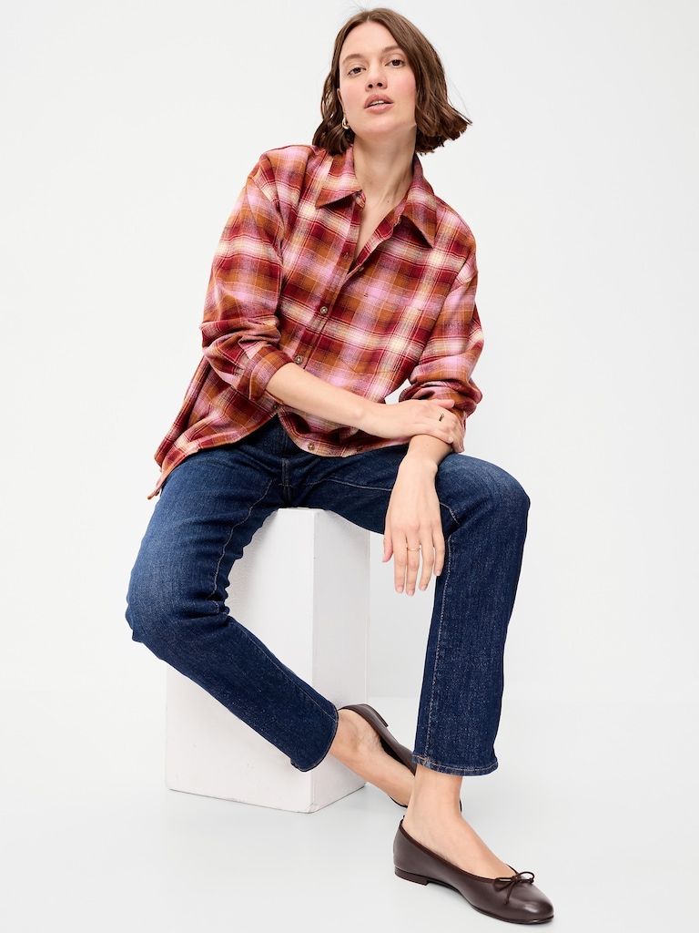 Oversized Button-Down Boyfriend Flannel Shirt