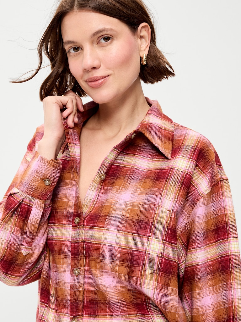Oversized Button-Down Boyfriend Flannel Shirt
