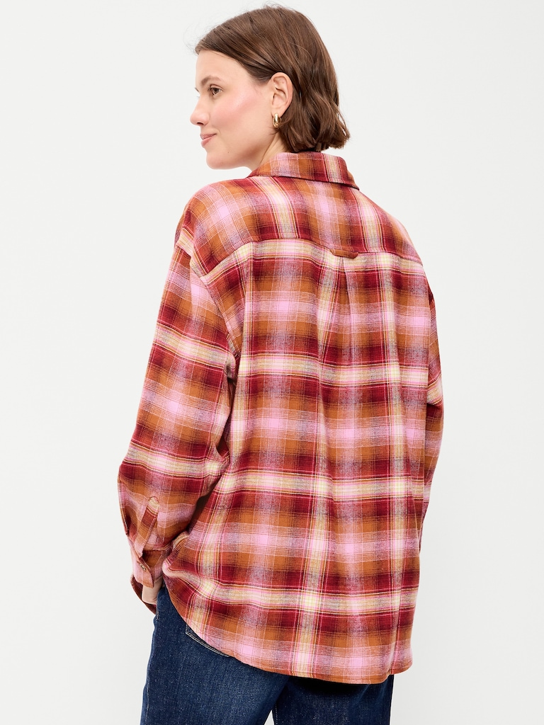 Oversized Button-Down Boyfriend Flannel Shirt