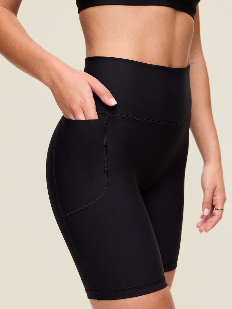 Extra-High Waisted PowerSoft Boundless Pocket Biker Shorts-- 8-inch inseam - No Front Seam