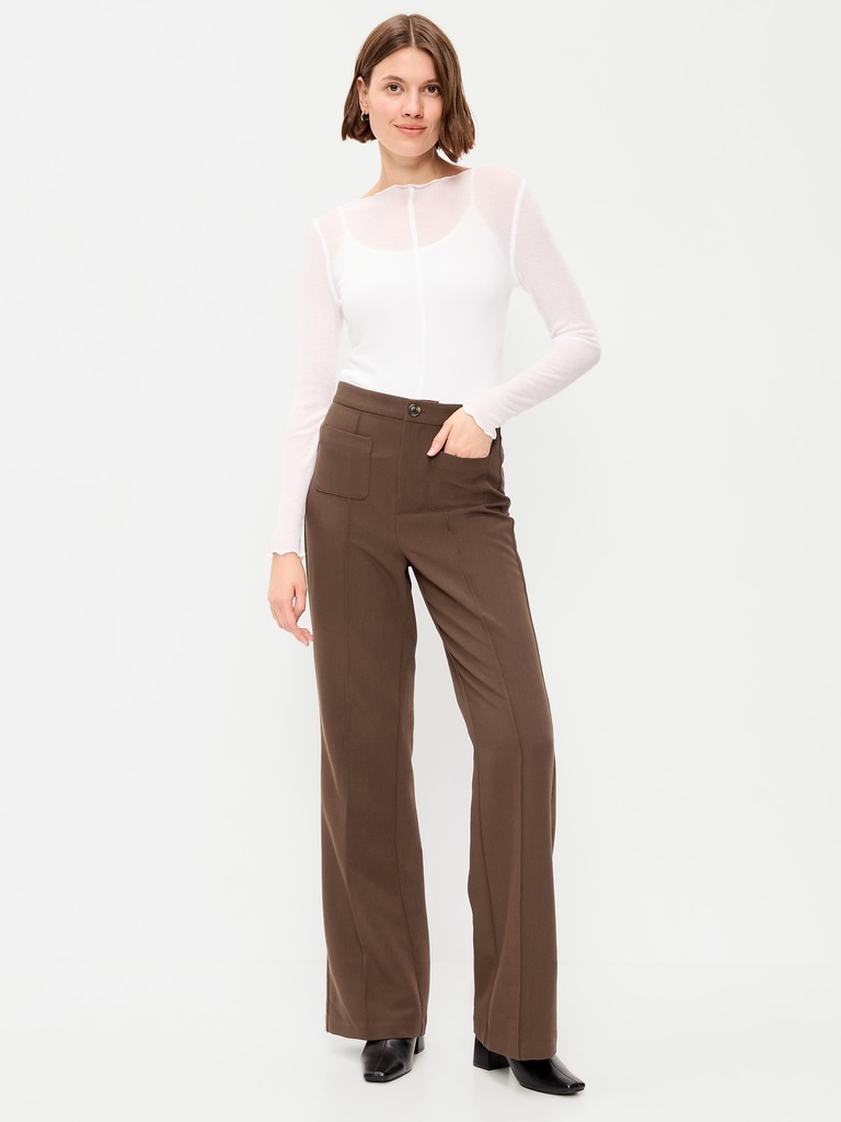 High-Waisted Patch Pocket Flare Pants
