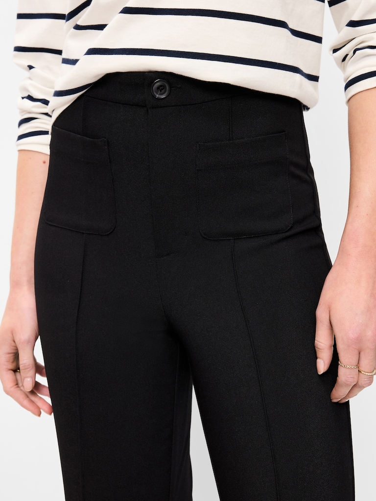 High-Waisted Patch Pocket Flare Pants