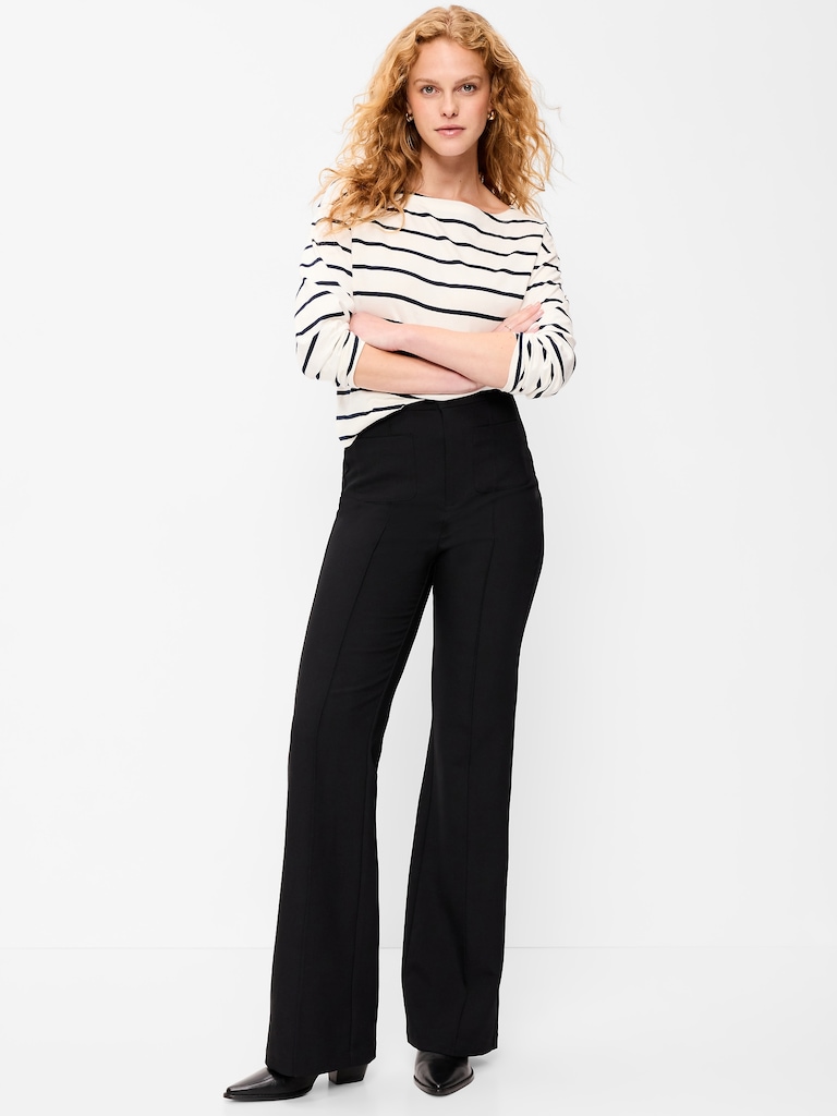 High-Waisted Patch Pocket Flare Pants