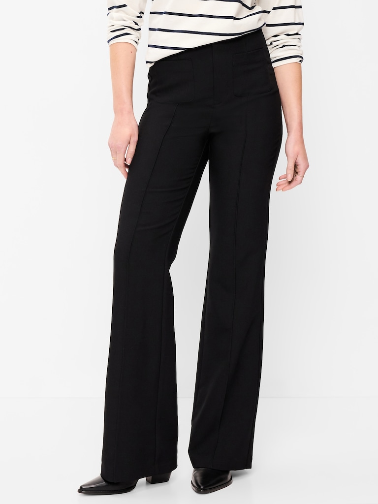 High-Waisted Patch Pocket Flare Pants