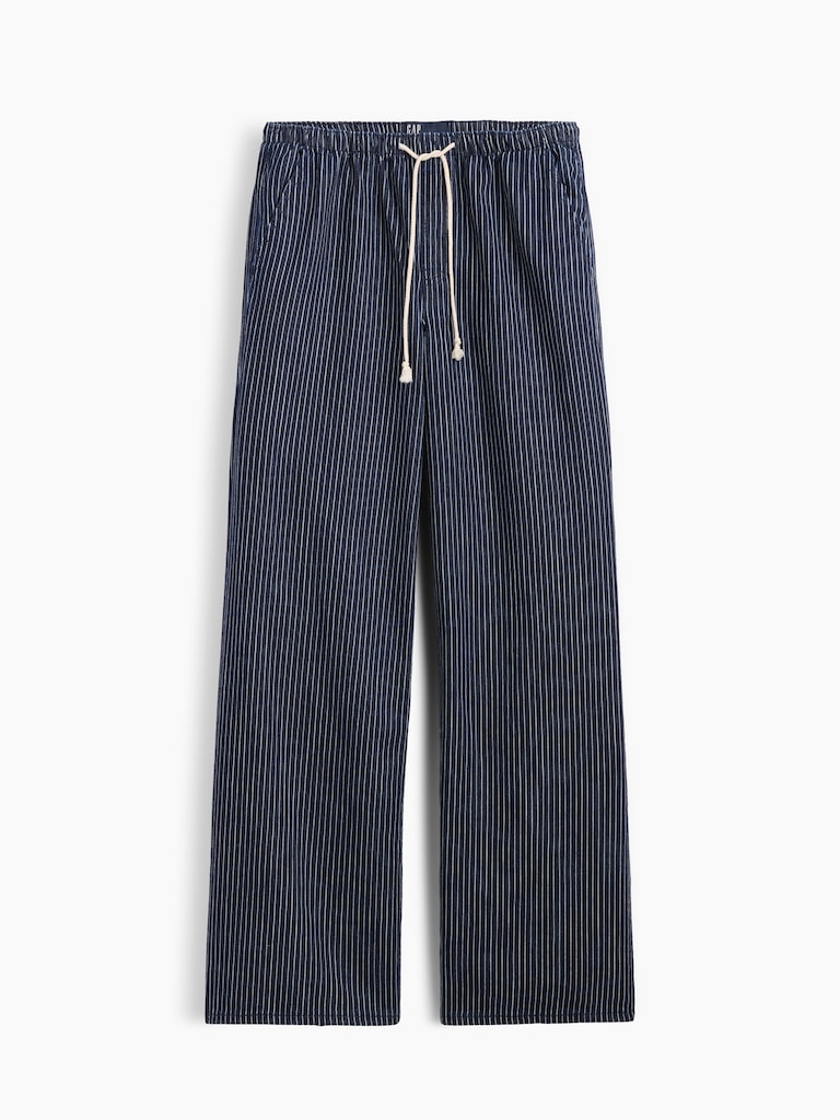 Mid Rise Railroad Stripe Pull-On Wide-Leg Jeans