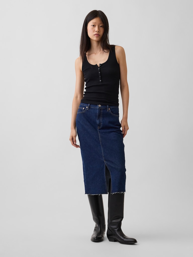 Denim Midi Pencil Skirt