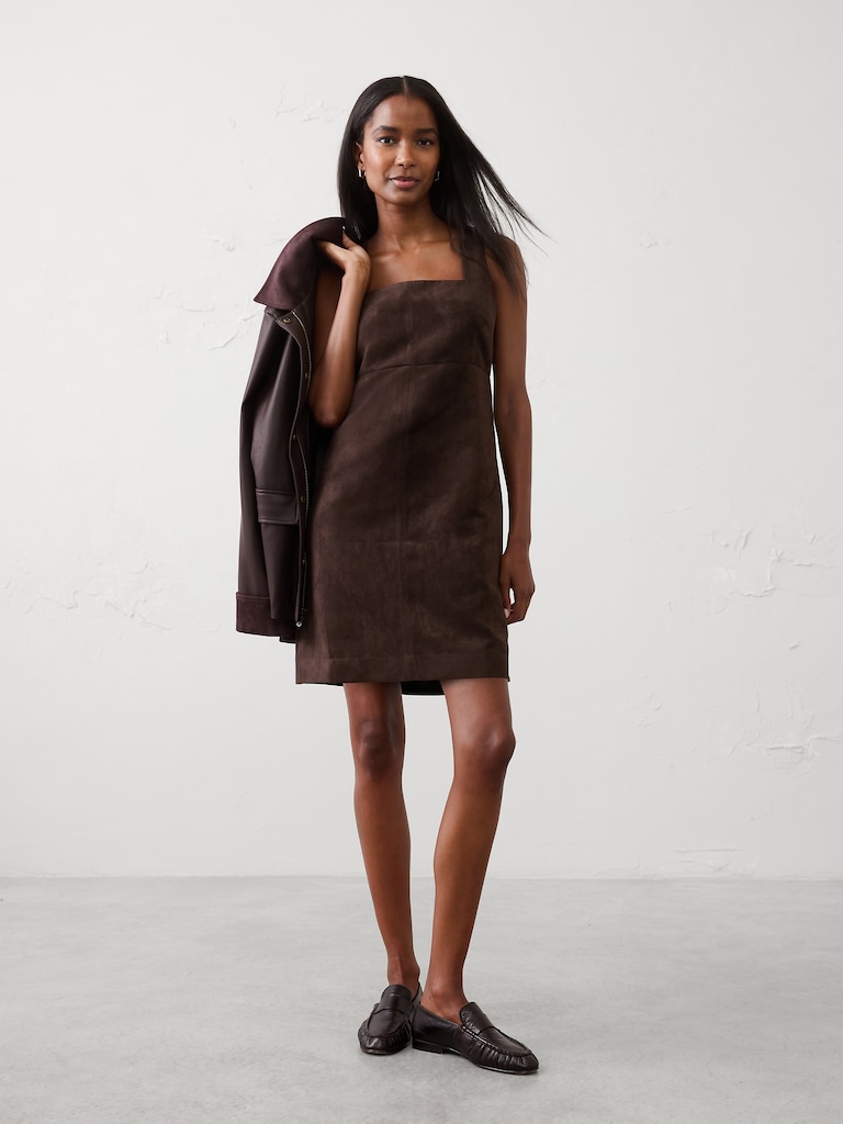 Vegan Suede Empire-Waist Mini Dress