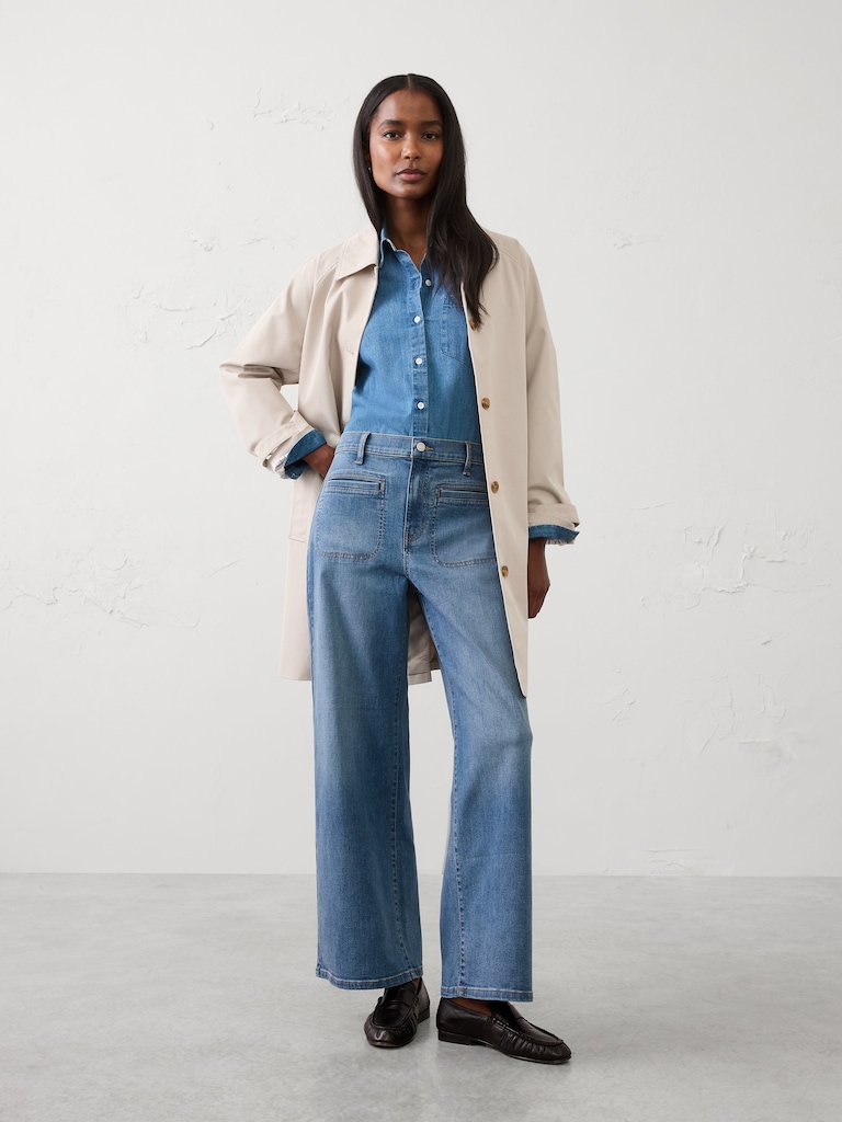 Wide-Leg High-Rise Patch Pocket Jean