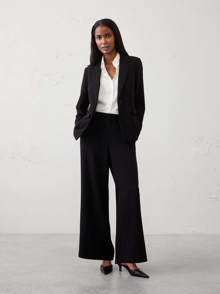 Sculpted Stretch Crepe Long Blazer