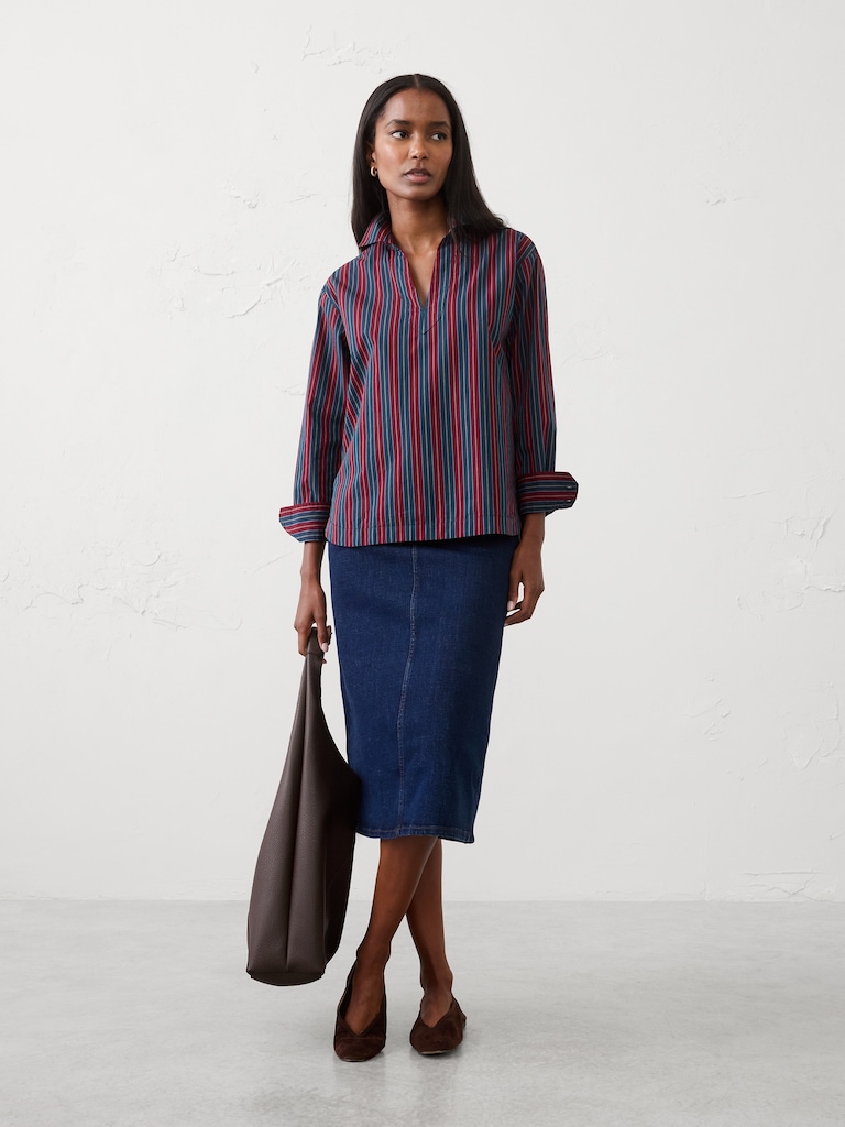 Cotton Collar-Neck Tunic Top