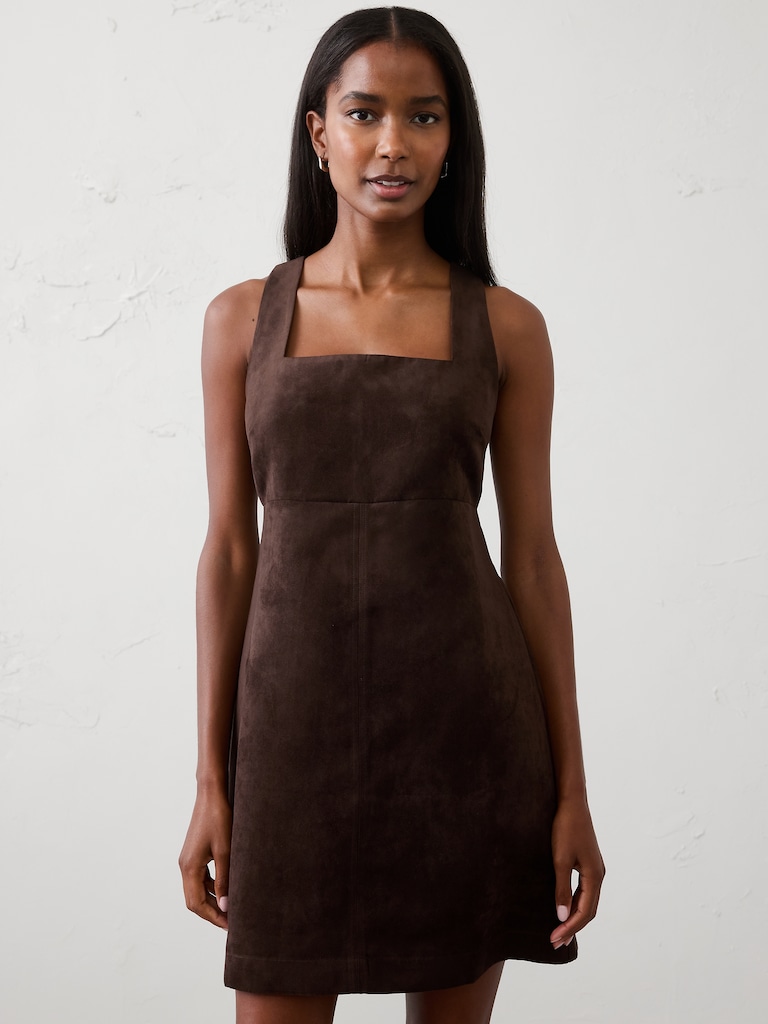 Vegan Suede Empire-Waist Mini Dress