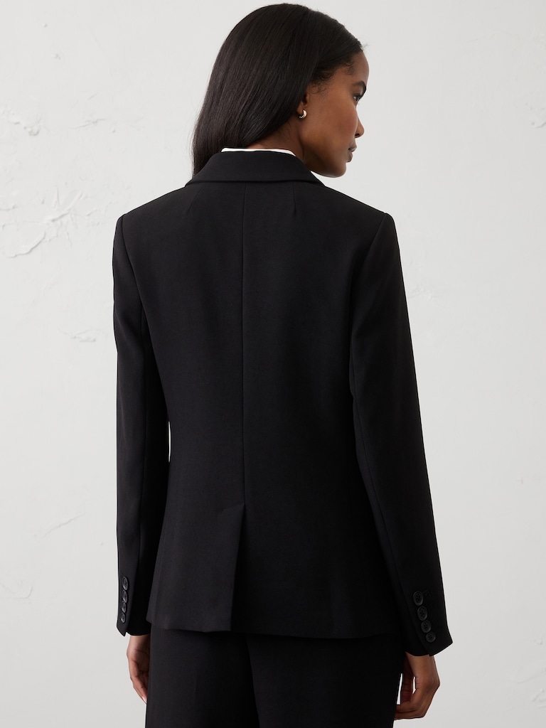 Sculpted Stretch Crepe Long Blazer