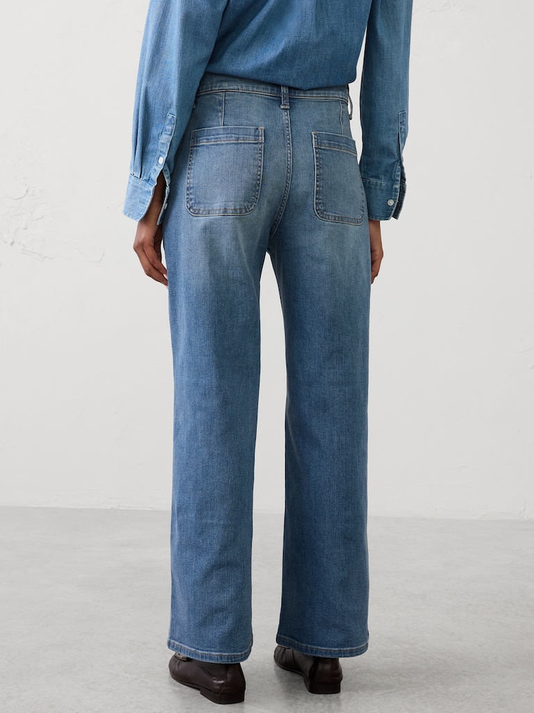 Wide-Leg High-Rise Patch Pocket Jean