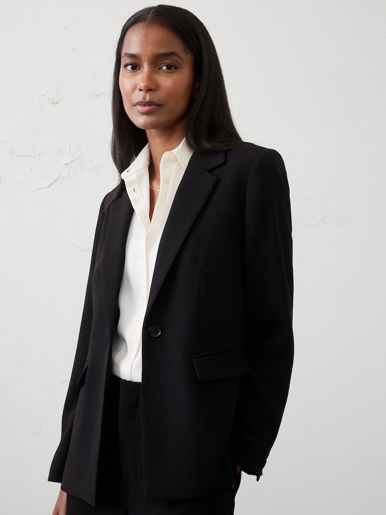 Sculpted Stretch Crepe Long Blazer
