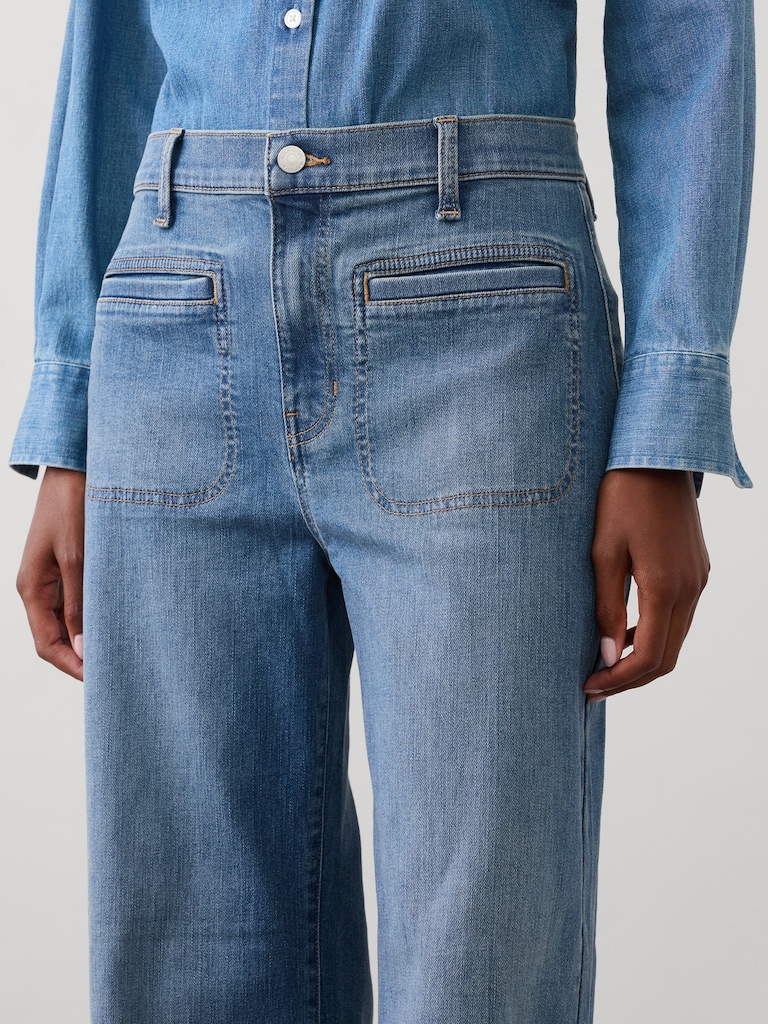 Wide-Leg High-Rise Patch Pocket Jean