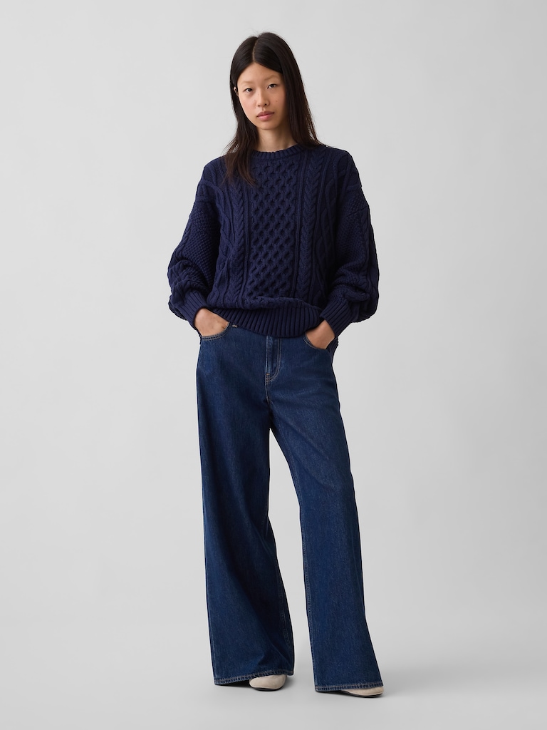 100% Cotton Cable-Knit Oversized Sweater