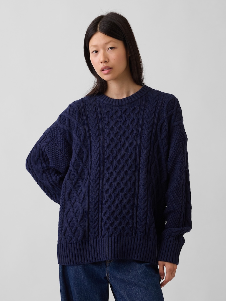 100% Cotton Cable-Knit Oversized Sweater