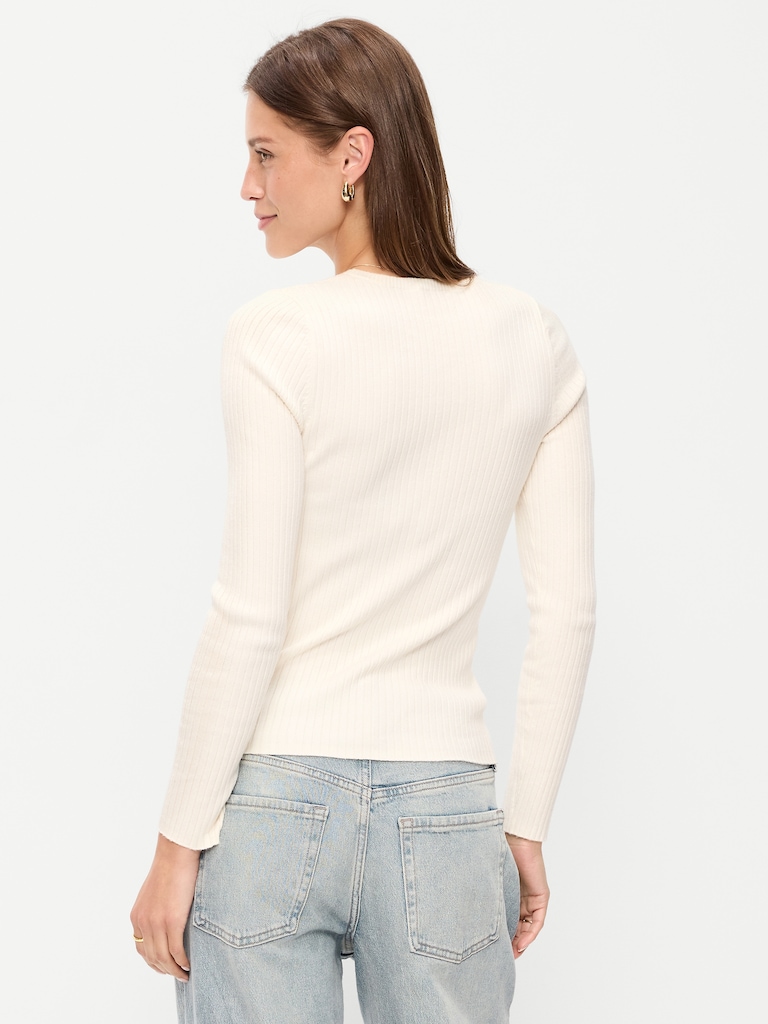Crew-Neck Long-Sleeve Ribbed Top