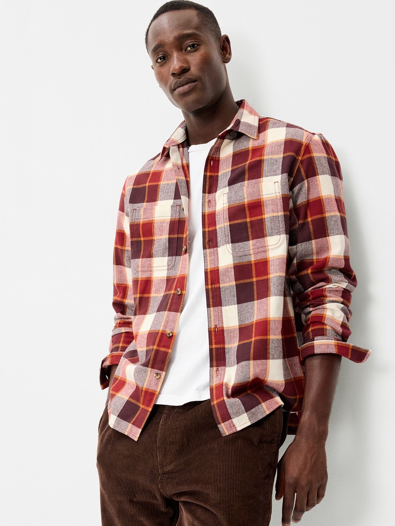Relaxed Long-Sleeve Flannel Pocket Shirt