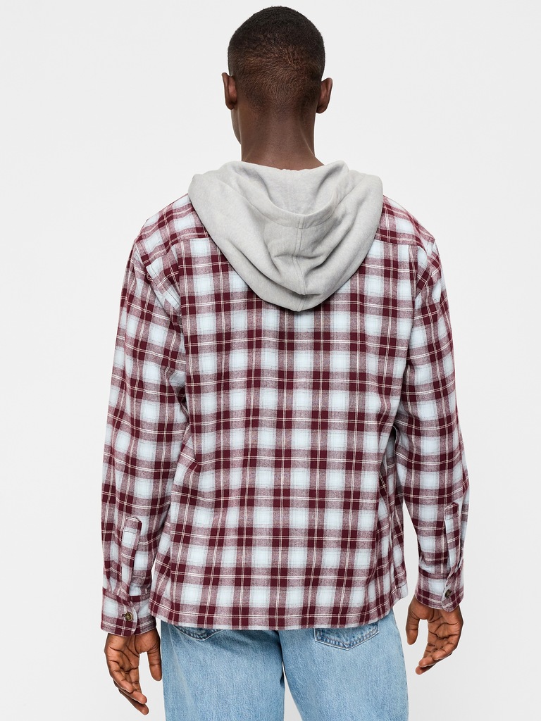 Long-Sleeve Flannel Hooded Shirt