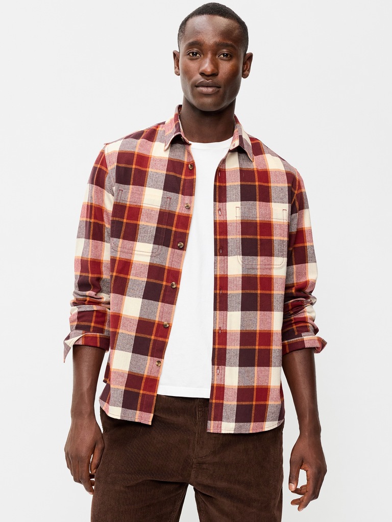 Relaxed Long-Sleeve Flannel Pocket Shirt