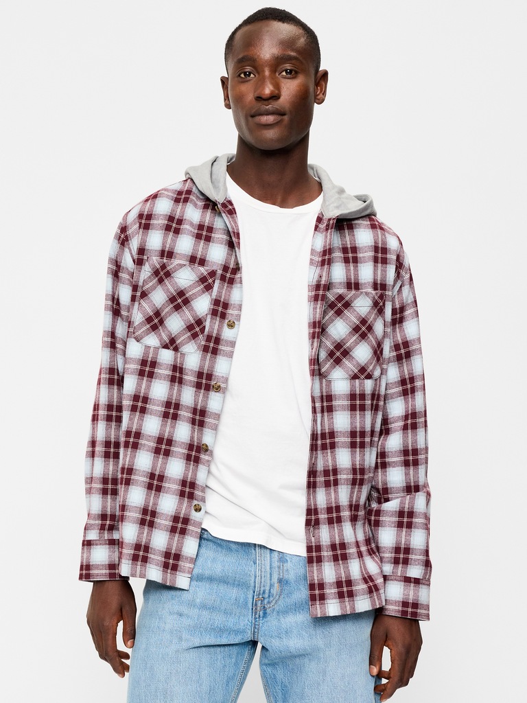 Long-Sleeve Flannel Hooded Shirt