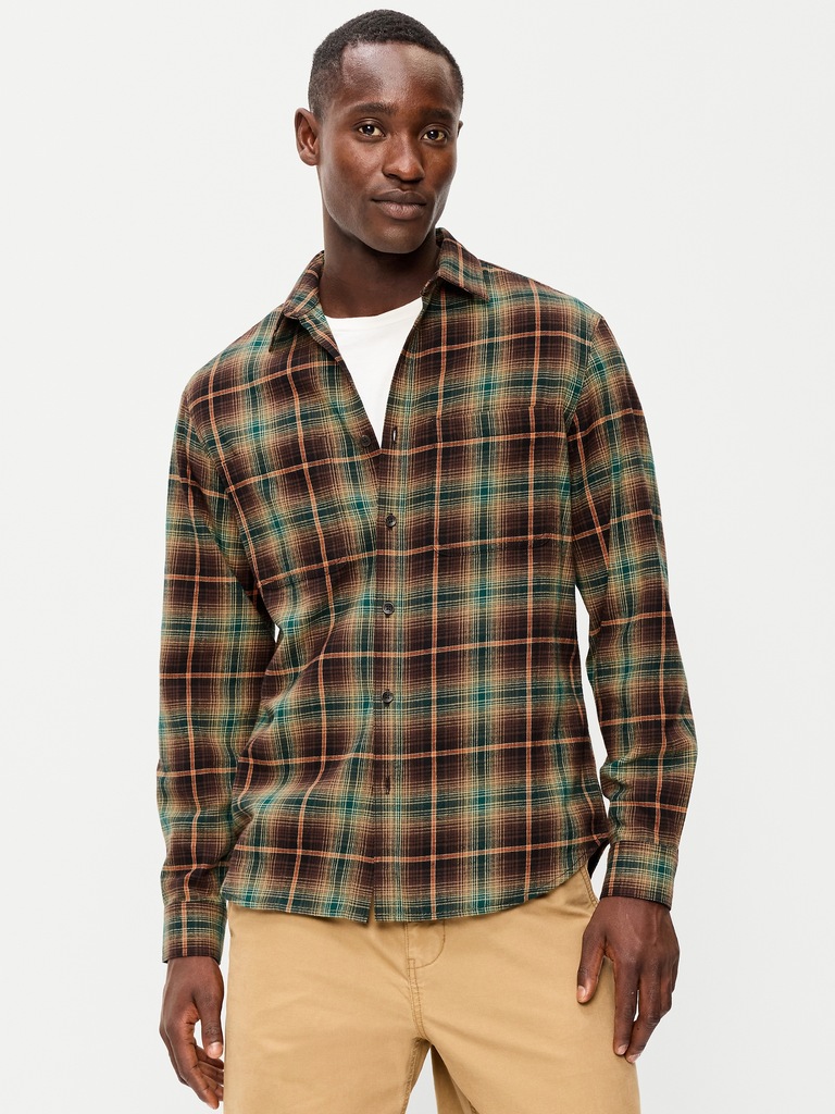 Relaxed Long-Sleeve Flannel Pocket Shirt