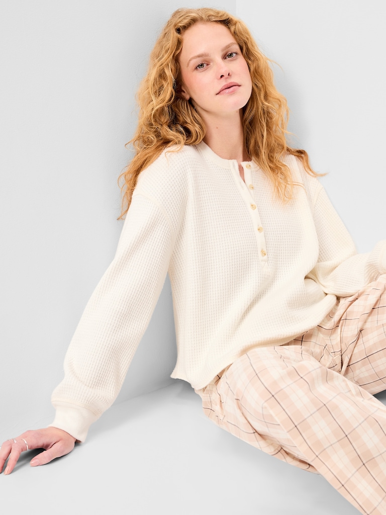 Long-Sleeve Crew-Neck Henley T-Shirt
