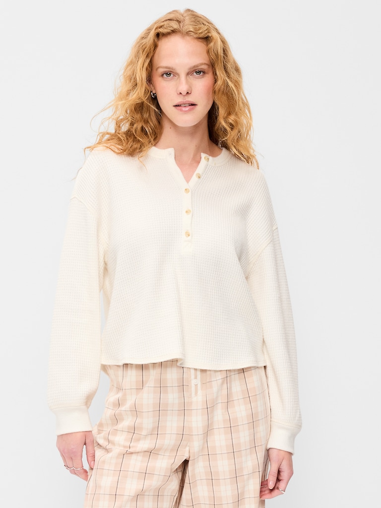 Long-Sleeve Crew-Neck Henley T-Shirt
