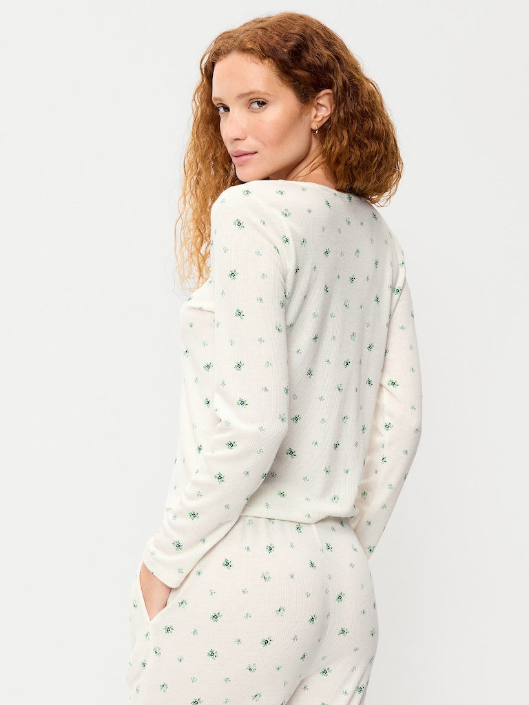 Waffle-Textured Long-Sleeve Pajama Top