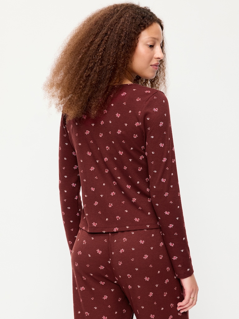 Waffle-Textured Long-Sleeve Pajama Top