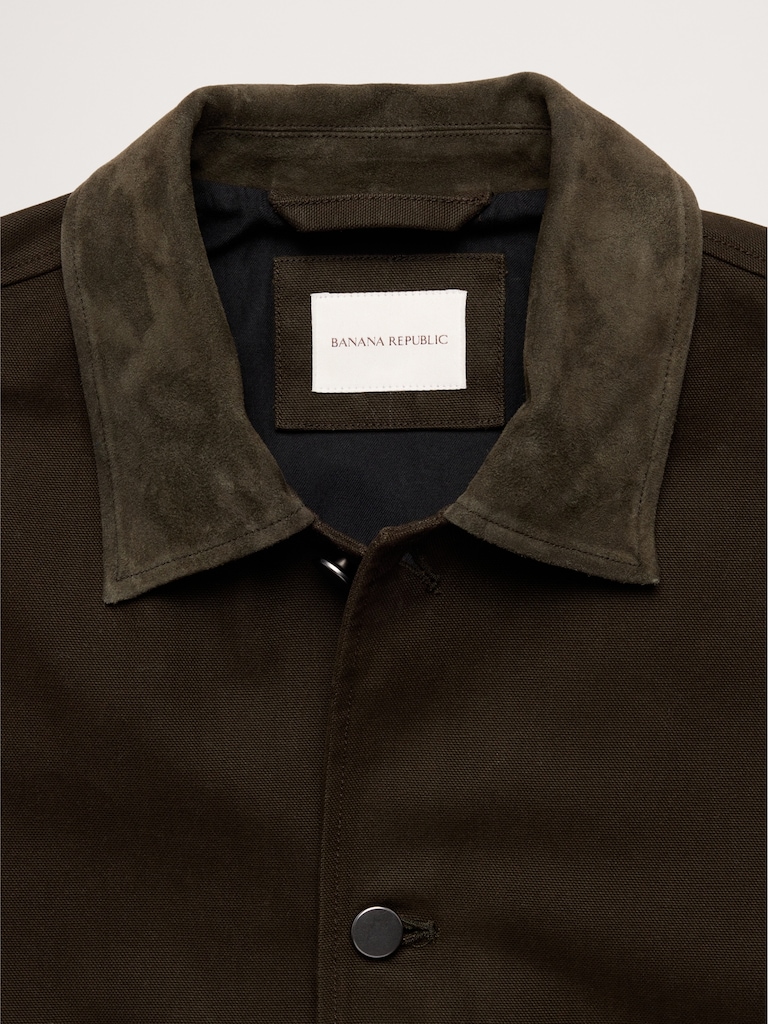 Cotton Twill Utility Jacket with Suede Collar
