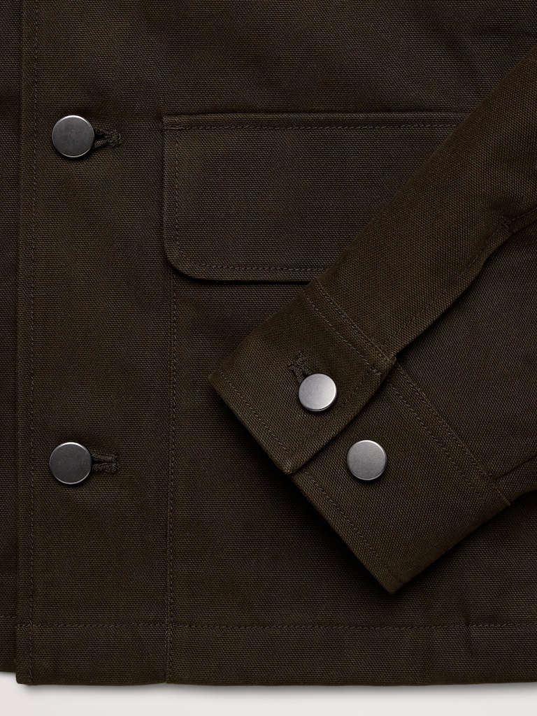 Cotton Twill Utility Jacket with Suede Collar
