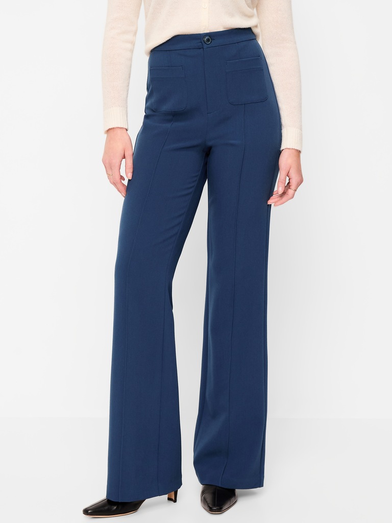 High-Waisted Patch Pocket Flare Pants