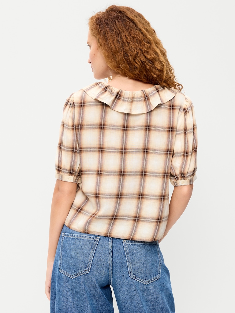 Ruffle Collar Tie-Front Top