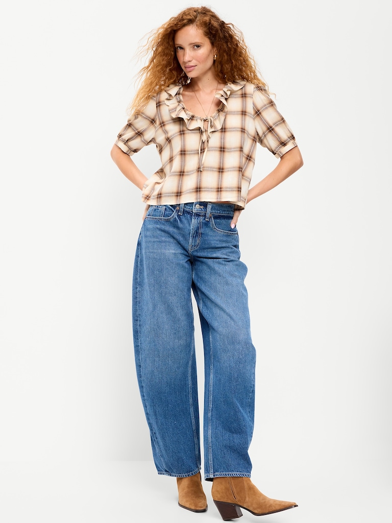 Ruffle Collar Tie-Front Top