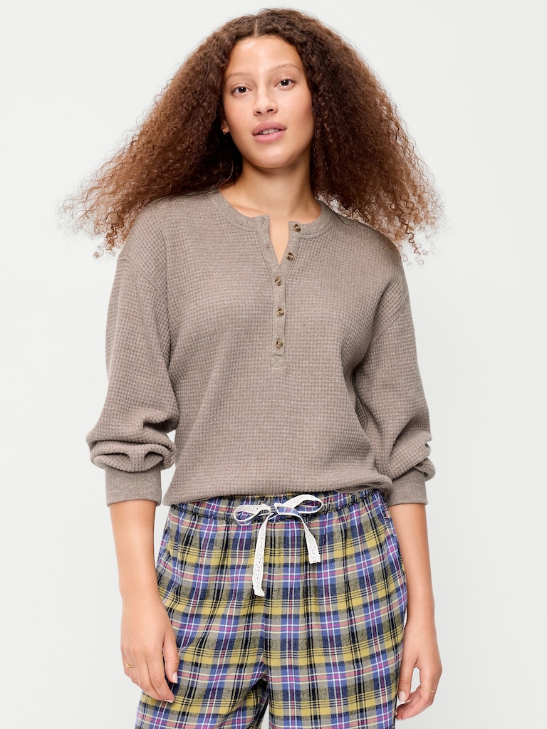 Long-Sleeve Crew-Neck Henley T-Shirt