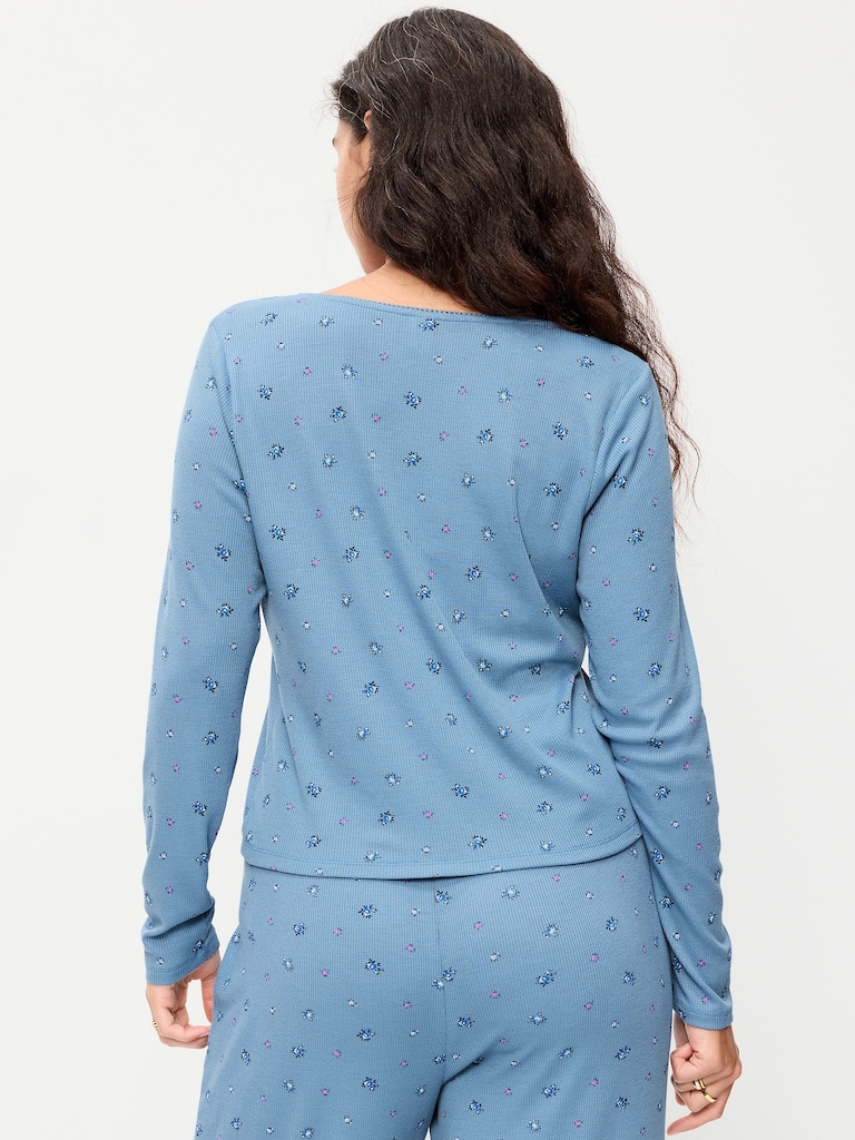 Waffle-Textured Long-Sleeve Pajama Top