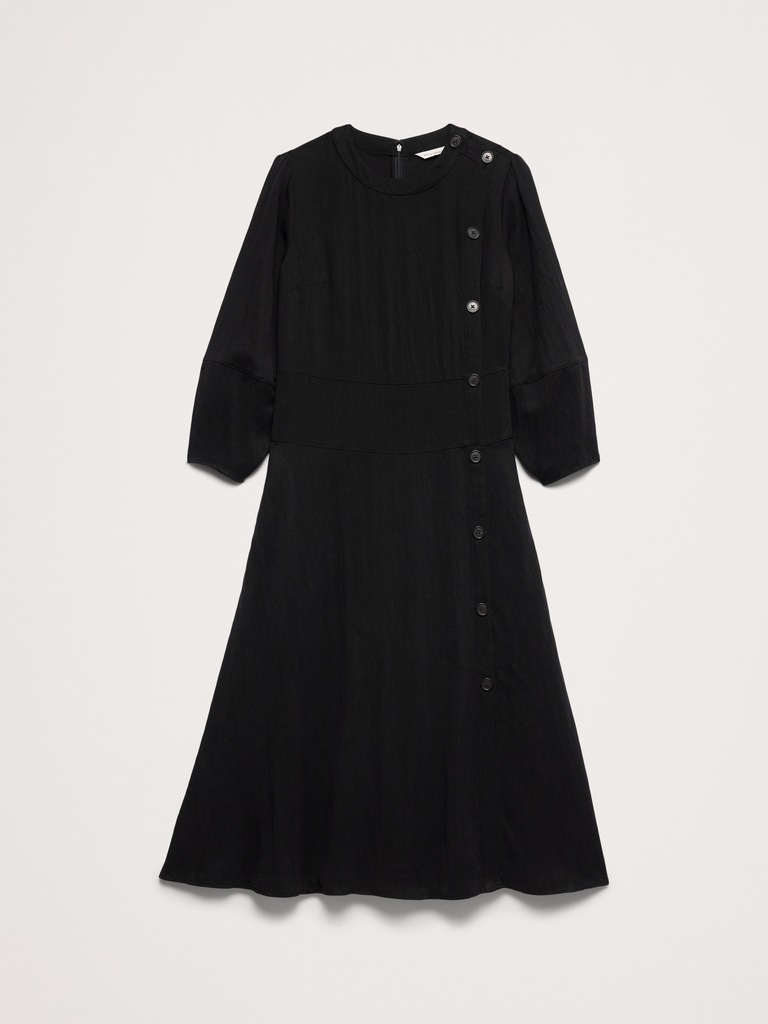 Drapey Twill Button Midi Dress