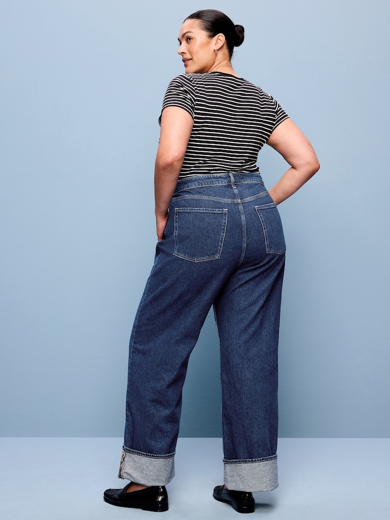 Extra High-Waisted Cuffed Wide-Leg Jeans