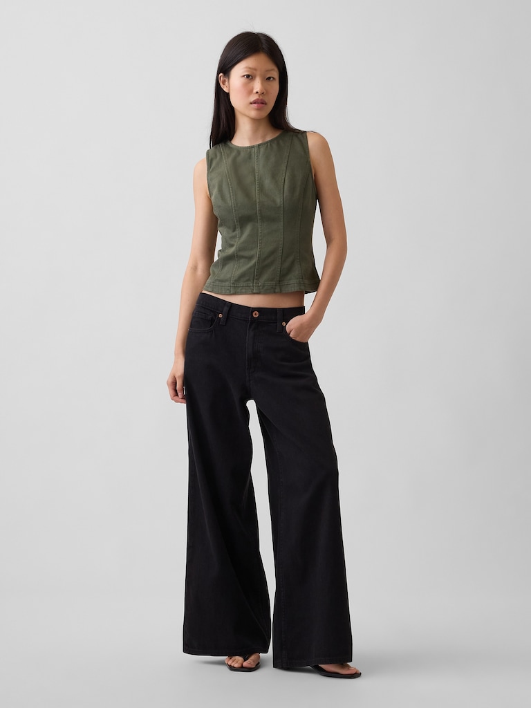 Seamed Twill Crop Shell Top