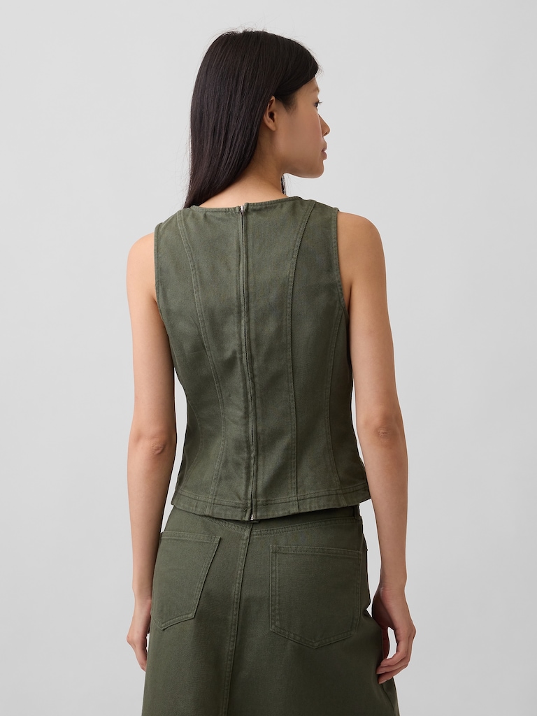 Seamed Twill Crop Shell Top