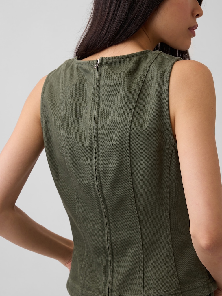 Seamed Twill Crop Shell Top